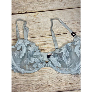 New Victoria's Secret 34D Very Sexy Unlined Lace Sheer Plunge bra Baby Blue